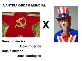 A ANTIGA ORDEM MUNDIAL

X
Duas potências
Dois impérios
Dois sistemas
Duas ideologias

 
