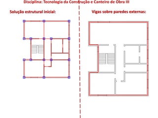 Vigas sobre paredes externas:Solução estrutural inicial:
Disciplina: Tecnologia da Construção e Canteiro de Obra III
 