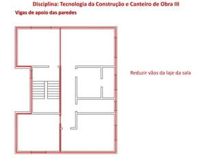 Vigas de apoio das paredes
Reduzir vãos da laje da sala
Disciplina: Tecnologia da Construção e Canteiro de Obra III
 