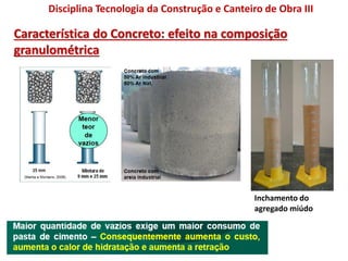 Característica do Concreto: efeito na composição
granulométrica
Disciplina Tecnologia da Construção e Canteiro de Obra III
Inchamento do
agregado miúdo
 