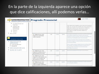 En la parte de la izquierda aparece una opción
que dice calificaciones, allí podemos verlas…