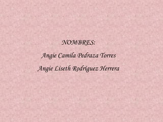 NOMBRES:
 Angie Camila Pedraza Torres
Angie Liseth Rodríguez Herrera
 