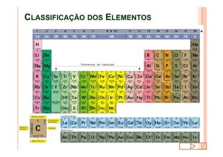 CLASSIFICAÇÃO DOS ELEMENTOS
 