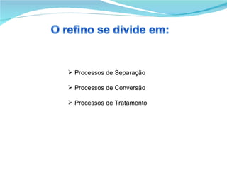 Processos de Separação Processos de Conversão Processos de Tratamento 