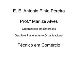 E. E. Antonio Pinto Pereira

   Prof.ª Marilze Alves
     Organização em Empresas

Gestão e Planejamento Organizacional


  Técnico em Comércio
 