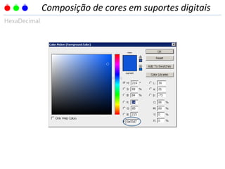 Composição de cores em suportes digitais
HexaDecimal
 