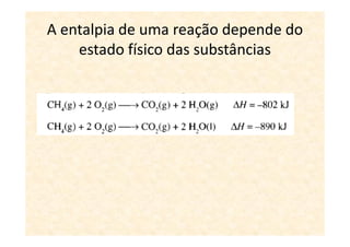 A entalpia de uma reação depende do
    estado físico das substâncias
 