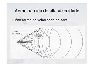 Aerodinâmica de alta velocidadeAerodinâmica de alta velocidade
• Voo acima da velocidade do somVoo acima da velocidade do som
 