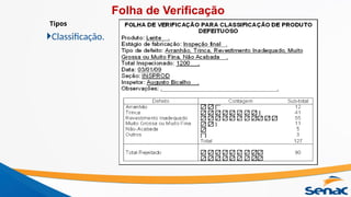 Classificação.
Tipos
Folha de Verificação
 