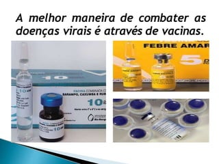 A melhor maneira de combater as
doenças virais é através de vacinas.
 