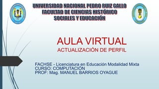 AULA VIRTUAL
ACTUALIZACIÓN DE PERFIL
FACHSE - Licenciatura en Educación Modalidad Mixta
CURSO: COMPUTACIÓN
PROF: Mag. MANUEL BARRIOS OYAGUE
 