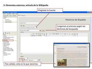 2. Elementos multimedia: galería de imágenes. 132Hemos añadido una nueva página en el árbol de contenidos, y después una “galería de imágenes”. El editor nos pide que las seleccionemos buscando en nuestro ordenador y después que las etiquetemos. Las imágenes aparecerán en miniaturas en una tira, y, al clicar sobre ellas, se abrirán en una ventana emergente.
