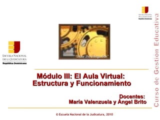 ©  Escuela Nacional de la Judicatura, 2010 Módulo III: El Aula Virtual: Estructura y Funcionamiento Docentes:  María Valenzuela y Ángel Brito “ How the things tick” 