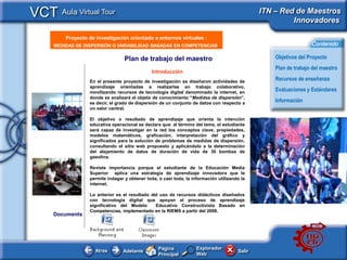 VCT Aula Virtual Tour                                                                          ITN – Red de Maestros
                                                                                                        Innovadores

     <Insertar Titular>
         Proyecto de investigación orientado a entornos virtuales :
     MEDIDAS DE DISPERSIÓN O VARIABILIDAD BASADAS EN COMPETENCIAS                                                  Contenido

                                  Plan de trabajo del maestro                                       Objetivos del Proyecto
                                                                                                    Plan de trabajo del maestro
                                               Introducción
                  En el presente proyecto de investigación se diseñaron actividades de
                                                                                                    Recursos de enseñanza
                  aprendizaje orientadas a realizarlas en trabajo colaborativo,
                  movilizando recursos de tecnología digital denominado la internet, en
                                                                                                    Evaluaciones y Estándares
                  donde se analizará el objeto de conocimiento “Medidas de dispersión”,
                  es decir, el grado de dispersión de un conjunto de datos con respecto a           Información
                  un valor central.

                  El objetivo o resultado de aprendizaje que orienta la intención
                  educativa operacional se declara que: al término del tema, el estudiante
                  será capaz de investigar en la red los conceptos clave, propiedades,          <This
                  modelos matemáticos, graficación, interpretación del gráfico y                picture
                  significados para la solución de problemas de medidas de dispersión,
                  consultando el sitio web propuesto y aplicándolo a la determinación
                                                                                                should
                  del alejamiento de datos de duración de vida de 30 bombas de                  illustrate
                  gasolina.                                                                     the subject
                                                                                                of your
                  Reviste importancia porque el estudiante de la Educación Media
                  Superior aplica una estrategia de aprendizaje innovadora que le               Classroom
                  permite indagar y obtener toda, o casi toda, la información utilizando la     Learning
                  internet.                                                                     Resource>
                  Lo anterior es el resultado del uso de recursos didácticos diseñados
                  con tecnología digital que apoyan el proceso de aprendizaje
                  significativo del Modelo      Educativo Constructivista Basado en
                  Competencias, implementado en la RIEMS a partir del 2008.
     Documents




                                                  Página            Explorador
                     Atras       Adelante                                              Salir
                                                  Principal         Web
 