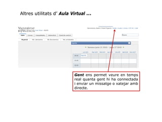 Altres utilitats d’ Aula Virtual ...
Gent ens permet veure en temps
real quanta gent hi ha connectada
i enviar un missatge o xatejar amb
directe.
 