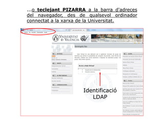 ...o teclejant PIZARRA a la barra d'adreces
del navegador, des de qualsevol ordinador
connectat a la xarxa de la Universitat.
Identificació
LDAP
 