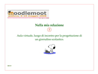 Nella mia relazione 2 Aula virtuale, luogo di incontro per la progettazione di un giornalino scolastico. 