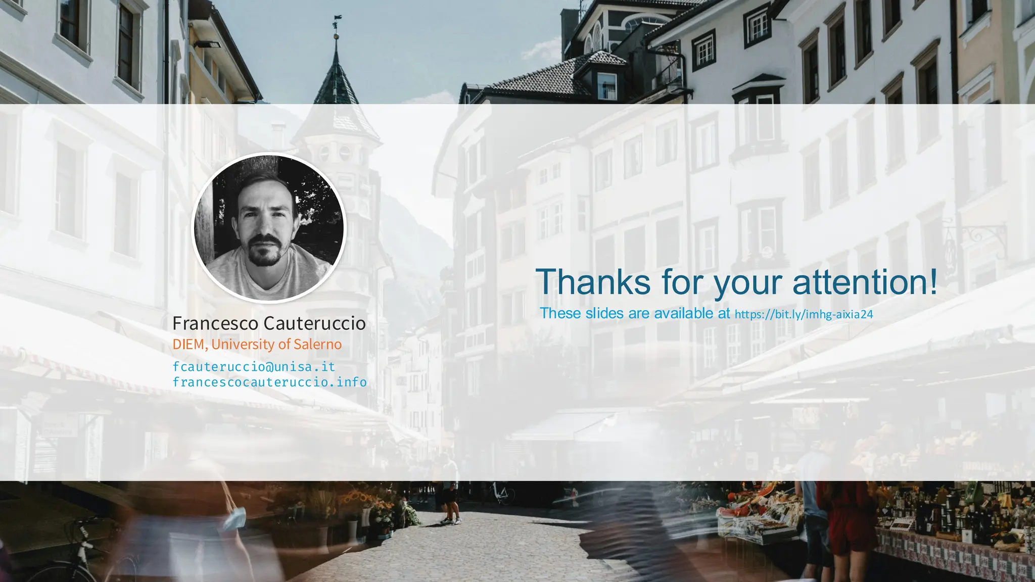 Thanks for your attention!
These slides are available at https://bit.ly/imhg-aixia24
Francesco Cauteruccio
DIEM, University of Salerno
fcauteruccio@unisa.it
francescocauteruccio.info
 