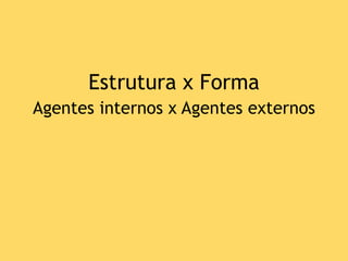 Estrutura x Forma
Agentes internos x Agentes externos
 