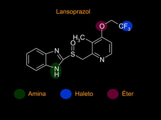 N
N
H
N
S
O
CH3
O CF3
Lansoprazol
Amina ÉterHaleto
 