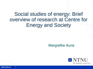 11
Social studies of energy: Brief
overview of research at Centre for
Energy and Society
Margrethe Aune
 