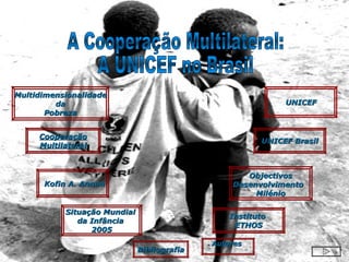 Multidimensionalidade
         da                                                                   UNICEF
       Pobreza


      Cooperação
                                                                         UNICEF Brasil
      Multilateral



                                                                   Objectivos
        Kofin A. Annan                                          Desenvolvimento
                                                                     Milénio

               Situação Mundial
                                                               Instituto
                  da Infância
                                                                ETHOS
                     2005
   July 12, 2009            Desenvolvimento e Cooperação Autores
                                                         Internacional               1
                                  Bibliografia
 