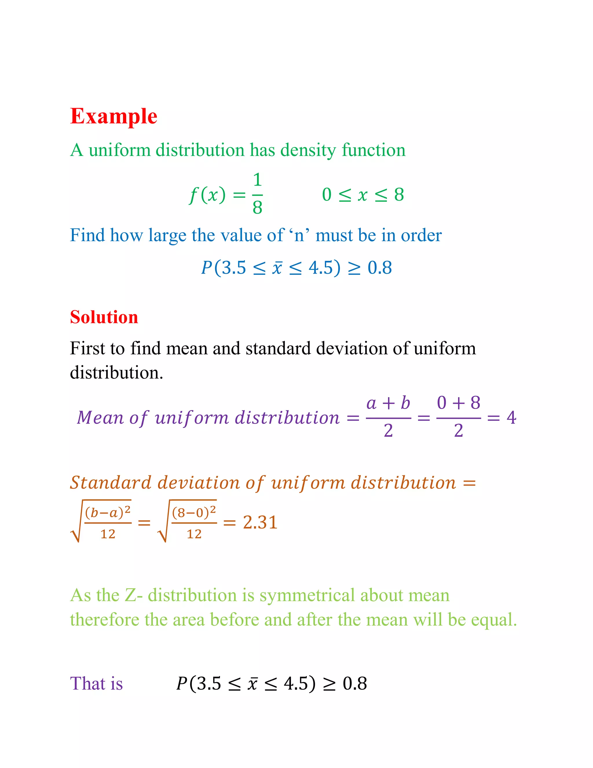 A uniform distribution has density function find n (1) | PDF