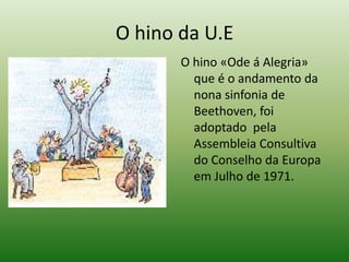 O mapa A Europa dos 27A União Europeia (UE) é composta por 27 países que se auxiliam uns aos outros para terem um futuro melhor que ajude a viver em paz todos os povos que a constituem apesar das diferentes experiências, culturas, costumes e línguas.A União Europeia proporciona melhores condições de vida e de trabalho, bem como de justiça nos países menos desenvolvidos. Todos estes países têm grandes diferenças entre si como os atractivos, a beleza e as riquezas mas não deixam de ser uma forte união.