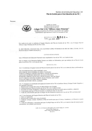 Nombre de la Institución Educativa 31
Plan de Gestión para el Uso Educativo de las TIC

 