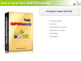 Qué hi ha al Pack EMPRENedor@?

                          Contingut i abast del Pack



                            • Infraestructura
                            • Internet
                            • Aplicacions bàsiques
                            • Solucions verticals
                            • Ofimàtica
                            • Hardware
 