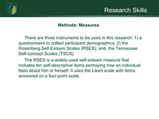 Research SkillsMethods: SampleThe target population is male and female adolescents ages twelve to eighteen that meet NF1 diagnostic criteria without central nervous system pathology. The sample will potentially include participants from children’s hospitals, genetics clinics, support groups, and a national registry. Families recognized as having NF1 will be contacted and asked to participate in the study.Inclusion criteria is age twelve to eighteen on last birthday, provision of written informed consent by both parents of minors and participants, completion of rating scales, ability to understand the English language, no custody issues, NF1 diagnosis without central nervous system pathology, and must
