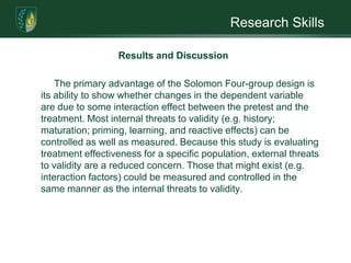 Research SkillsResults and DiscussionResults are presented for the relationship between a positive self-concept and self-image anxiety in adolescents with NF1 and the relationship between treatment effect and disease severity. The null hypothesis that “twelve sessions of self-concept training will not significantly change self-image anxiety in neurofibromatosis type 1 (NF1) adolescents ages twelve to eighteen” is expected to be rejected. The second null hypothesis that “there will not be a difference between treatment effect and disease severity” will also be rejected. It is anticipated that a moderate reduction in self-image anxiety will be found in the most severe cases of NF1 and wane as severity is reduced. 