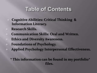 Table of ContentsCognitive Abilities: Critical Thinking  & Information Literacy.