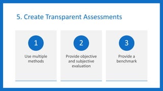 5. Create Transparent Assessments
Use multiple
methods
1
Provide objective
and subjective
evaluation
2
Provide a
benchmark
3
 