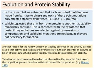 Evolution and Protein Stability
• In the research it was observed that each individual mutation was
made from barnase to b...