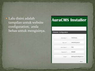  Lalu disini adalah
tampilan untuk website
configuration, anda
bebas untuk mengisinya.
 