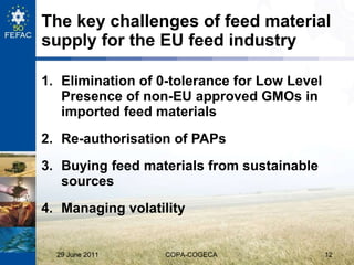 The key challenges of feed material supply for the EU feed industry <ul><li>Elimination of 0-tolerance for Low Level Prese...