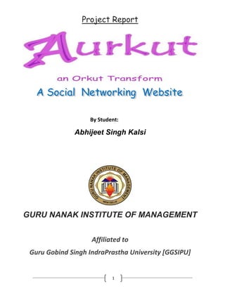 Project Report




                     By Student:

                Abhijeet Singh Kalsi




GURU NANAK INSTITUTE OF MANAGEMENT


                      Affiliation
Guru Gobind Singh IndraPrastha University [GGSIPU]



                             1
 