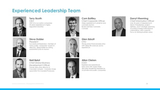 Experienced Leadership Team
Aurora Cannabis Inc. Management Presentation 26
Terry Booth
CEO
CEO of 6 successful companies
25 years experience in highly
regulated industries
Cam Battley
Chief Corporate Officer
Deep experience in pharma and
cannabis sectors
Board member Cannabis
Canada
Steve Dobler
President
Successful entrepreneur, member of
many public companies’ board of
directors. Responsible for raising
substantial funds for Aurora
Glen Ibbott
CFO
Strong senior financial executive
with deep life sciences sector
experience
Neil Belot
Chief Global Business
Development Officer
Former executive director of
Cannabis Canada - Canada's trade
association for Licensed Producers
Allan Cleiren
COO
Experienced operational
executive with nearly three
decades leadership experience
at private and public companies
Darryl Vleeming
Chief Information Officer
over 20 years of experience in
Senior IT leadership, project
delivery, and IT strategic planning
at publicly traded international
corporations, with a specific
focus on driving business value.
 