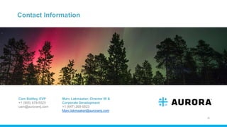 Contact Information
Cam Battley, EVP
+1 (905) 878-5525
cam@auroramj.com
36
Marc Lakmaaker, Director IR &
Corporate Development
+1 (647) 269-5523
Marc.lakmaaker@auroramj.com
 