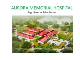 AURORA MEMORIAL HOSPITAL
Brgy. Reserva Baler Aurora
 