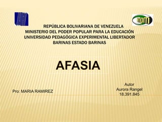 REPÚBLICA BOLIVARIANA DE VENEZUELA
MINISTERIO DEL PODER POPULAR PARA LA EDUCACIÓN
UNIVERSIDAD PEDAGÓGICA EXPERIMENTAL LIBERTADOR
BARINAS ESTADO BARINAS
Pro: MARIA RAMIREZ
Autor
Aurora Rangel
18.391.845
 