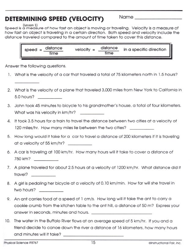 Acceleration Calculations Worksheet Physical Science If8767 - Nidecmege