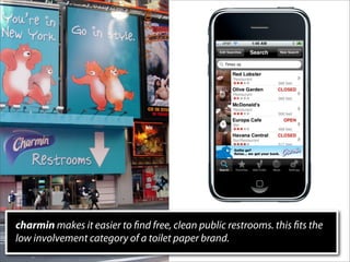 charmin makes it easier to nd free, clean public restrooms. this ts the
low involvement category of a toilet paper brand.
 