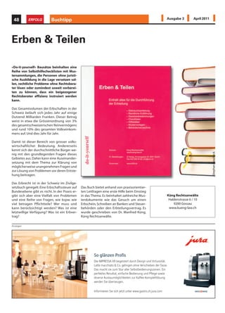 38        ERFOLG           Gastro                                                                             Ausgabe 3          April 2011




Damit Kaffee zum Erlebnis wird
DEON Kaffee – für Kompetenz und Genuss




Walter Deon, Inhaber von DEON Kaffee, kennt alle Geheimnisse rund um die Kunst des Kaffeebrühens.

DEON Kaffee ist das Fachgeschäft rund            Einfach genial – genial einfach                    eigens Bazzara-Kaffee aus Italien. Zudem
um das Thema Kaffee. Das acht Jahre jun-         Die Kaffeebrüh-Technik hat in den vergan-          führt der Kaffeespezialist auch Marken wie
ge Unternehmen bietet seinen Kunden              genen Jahren einige grosse Fortschritte ge-        Chicco d'oro, La Semeuse oder Jolly Caffè.
vom Vollautomaten über die Siebträger-           macht. So ist es heute ein Kinderspiel, Latte      Ein ganz spezielles Geheimnis offenbart zu-
maschine bis zu Kaffeemühlen und der             macchiato oder Cappuccino zuzubereiten.            dem die Sorte GM Caffè, die traditionell
richtigen Röstmischung alles, was man            Speziell ausgerüstete Kaffeemaschinen ver-         über Kohlenfeuer geröstet wird.
sich für den Kaffeegenuss wünscht.               fügen über Milchschaumdüsen oder gar di-
                                                 rekt integrierte Milchbehälter, die Spritzer       Die Auswahl an hochwertigen Kaffeemaschi-
Dabei steht das Kaffee-Erlebnis im Zentrum       und Verunreinigungen fast gänzlich vermei-         nen und feinen Kaffeesorten scheint oft un-
der Unternehmensphilosophie. «Wir wollen,        den. Zudem begeistern neue Modelle von             überblickbar. Umso wichtiger ist hier eine
dass unsere Kunden ihren Kaffee geniessen,       Saeco, DeLonghi oder Rotel durch Design,           kompetente Beratung, die auf Wünsche und
das Ambiente erleben, ihre Sinne verführen,      Charme und Schweizer Qualität.                     Bedürfnisse eingeht. DEON Kaffee bietet mit
den Körper beleben oder einfach nur bei ei-                                                         einem grossen Show-Room die Möglichkeit,
ner feinen Tasse entspannen und sich der         Stilvoll und perfekt                               unterschiedlichste Maschinen und Sorten zu
Faszination Kaffee hingeben», so Walter De-      Aber auch Siebträgermaschinen (umgangs-            testen. Nutzen Sie die Gelegenheit und las-
on, Inha-ber DEON Kaffee.                        sprachlich Kolbenmaschinen) begeistern. Sie        sen Sie sich vom Ambiente und vom genuss-
                                                 lassen nicht nur durch ihr edles Design, son-      vollen Kaffee anstecken.
Um ein einwandfreies Kaffee-Erlebnis garan-      dern auch die absolute Präzision des Brüh-                                        Walter Deon
tieren zu können, setzt das Unternehmen          vorgangs die Herzen von Kaffeeliebhabern
neben Top-Produkten und einer individuel-        höher schlagen. Mit Marken wie Elektra, BFC        Schauen Sie vorbei, online oder direkt bei uns
len Beratung auch auf einen hauseigenen          oder Dalla Corte bereitet man sich einen           in Neerach:
Reparaturservice. In der eigenen Werkstatt       «caffè» zu, von dessen Gusto sich bereits die
werden kleinere oder grössere Probleme ge-       alten Venezianer verzaubern liessen: Italiani-     DEON Kaffee
nau unter die Lupe genommen, geprüft und         tà von ihrer schönsten Seite.                      Einkaufszentrum Riedpark
wenn möglich direkt behoben.                                                                        Zürcherstrasse 17, 8173 Neerach
                                                 Kaffee                                             Tel. +41 (0)44 886 23 13
DEON Kaffee ist anerkanntes Servicecenter für    DEON Kaffee bietet Ihnen neben den Kaffee-         Fax +41 (0)44 886 23 12
zahlreiche namhafte Hersteller wie Rotel, Sae-   maschinen und Zubehör auch exklusivsten            info@deonkaffee.ch
co, De Longhi, Elektra, BFC, Dalla Corte uvm.    Kaffee. So importiert das lokale Fachgeschäft      www.deonkaffee.ch
 