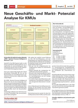 38                         ERFOLG                                       Strategie                                                                                                                                                   Ausgabe 5          Juni 2010




Neue Geschäfts- und Markt- Potenzial
Analyse für KMUs
                                                                                                                                                                                                                          Über PerformNet AG
              