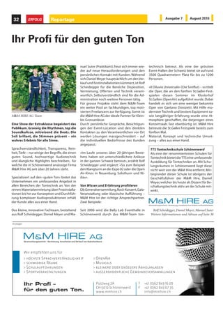 ERFOLG             Gesundheit                                                                     Ausgabe 7       August 2010             25



Kurse, Therapie und Gastfreundschaft




                                                                                                   Entspannen durch Berühren.
                                                                                                   Dietmar Thielmann führt eine
                                                                                                   Gesichts-Lymphdrainage durch.




Das Ehepaar Christine und Dietmar Thielmann-Hunziker hat sich in Aeschi b. Spiez erfolgreich ein
Unternehmen für Körpertherapien, Massagekurse und Coaching aufgebaut.

Der Theologe und med. Masseur FA Dietmar          shops finden in der Regel im hübschen Cha-
Thielmann führt zusammen mit seiner Frau          let Sunshine statt, werden aber auch in Basel,   Christine Thielmann-Hunziker im Gespräch mit
Christine (Erwachsenenbildnerin) eine Praxis      Bern und Zürich durchgeführt. Als empathi-       einer Burn-out-Klientin. Da wird nicht nur Be-
für Körpertherapien in Aeschi b. Spiez. Seine     sche Lebensberater begleiten Sie Christine       gleitung gebraucht, sondern auch eine grosse
individuellen Behandlungen sind von den           und Dietmar Thielmann auch im privaten           Portion Einfühlungsvermögen.
Krankenkassen anerkannt und finden gros-          Umfeld (Coaching, spirituelle Unterstützung
sen Anklang.                                      und Beratung). Als Moderatoren und Refe-
                                                  renten verfügen die Partner über wertvolle
Die Marke                  macht eine ganz        Kenntnisse und Kompetenzen. Auch bieten
besondere Welt aus: Entspannung, Genuss,          Sie ihre Unterstützung als Berater und Coach
Wissen und Lebensfreude. Die Thielmanns           in persönlichen Krisenstituationen an.
haben sich in Aeschi erfolgreich ein Unter-
nehmen für Körpertherapien, Massagekurse          Weitere Informationen finden Sie unter
und Coaching aufgebaut. Hier entstand ein         www.thielmann.ch
behaglicher Ort der Begegnung und des Ler-
nens sowie ein Haus der herzlichen Gast-          Chalet Sunshine
freundschaft mit Ferienwohnung, Studio und        Aeschiriedstrasse 21                             La Stone/Hot Stone-Massage:
BB. Die von Teilnehmern aus der ganzen           3703 Aeschi b. Spiez                             Die kalt und warm angewandte «Steinmassage»
Schweiz besuchten Massagekurse und Work-          Tel. 033 654 65 54, info@thielmann.ch            ist eine uralte Heilkunst.




                                                                                                   Im Partnermassagekurs lernen die
                                                                                                   Teilnehmer/innen, dass Berührungen mehr als
                                                                                                   tausend Worte sagen.
 