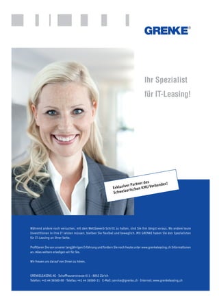 Günstiger Einkaufen ERFOLG – Mehrwertpartner Ausgabe 10 • Oktober 2014 27 
Bereits über 45 Unternehmen beteiligen sich am Mehrwertpartnerprogramm und bieten ihre Produkte und Dienstleistungen mit einem 
Mehrwert für Firmen und Privatpersonen an. Finden Sie auf www.kmuverband.ch Rubrik «Günstiger Einkaufen» die tollen Angebote. 
Bitte wählen Sie die gewünschte Produktkategorie: 
Büroservice erma-regale Büromaterial/-möbel - 
Thergofit GmbH Büromaterial/-möbel - 
Zirkumflex AG Telefonie 3 Monate keine Abo-Gebühren beim Mobile Abonnement, 
BusinessSmart oder Expert für 12 oder 24 Monate 
Finanzierung different angles Consulting 10% Rabatt 
HS Cultural Coaching  Consulting Coaching 20% Rabatt für KMU Mitglieder 
MAF Zürich Consulting AG Consulting/Inkasso 12.5% Rabatt auf alle Treuhanddienstleistungen im 1. Jahr 
Milesi Asset Management AG Vermögensverwaltung #1: 10% Rabatt 
#2: Kennenlern-Angebot: erste 3 Monate kostenfrei 
Gastronomie TREWA AG Gastro/Hotellerie Möbel, 10% auf den Nettowarenwert 
Gesundheit CforC GmbH Gesundh.management - 
Hotels  Reisen Bad Seedamm AG Hotel/Reisen 15% Rabatt für SKV Mitglieder 
Boutique Hotel Eden Spiez Hotel/Reisen 3 Übern. CHF 555 statt 690 / 5 Übern. CHF 890 statt 1150 
Hotel al Ponte Hotel/Reisen Rabatt für SKV Mitglieder 
Hotelcard AG Hotel/Reisen Sie sparen CHF 30 (d.h. CHF 65 statt CHF 95) 
Romantik Hotel Margna Hotel/Reisen Spezialangebote für SKV Mitglieder und Erfolg-Leser 
Welcome Hotels Hotel/Reisen - 
Informatik Gima Trade GmbH 3D Druck / Kassensysteme 10% für Neukunden (Vermerk «KMU Verband») 
itec solutions Hardware - 
UB-office AG Software - 
WinBiz Software 10% Rabatt auf alle WinBiz Lizenzen (nur Erstbestellung) 
(bitte SKV Mitgliedernummer bei Bestellung nennen) 
Inkasso/Debitoren curabill Swisscom (Schweiz) AG Inkasso/Debitoren Reduktion der Aufschaltgebühr: Sie sparen CHF 250 bei 
klassischen Debitorenmanagement-Dienstleistungen 
Inkasso Organisation AG Inkasso/Debitoren Erste 3 Monate der icard Jahresgebühr gratis 
LUCIANI Büro für Inkassodienste Inkasso/Debitoren 20% auf Honorare (ohne Fremdkosten) 
Internet Einstiegsservice.ch WebDesign 10% Rabatt 
Lifestyle Paphos Weine Gmbh Genussmittel 5% Rabatt; zugleich werden 5% an die Europäische Assoziation 
gegen Leukodystrophie überwiesen.www.ela-asso.ch 
NW Traders AG naked wine Genussmittel 15% Rabatt für Privatbestellungen (Gastro/Handel auf Anfr.) 
smartphoto AG Hobbys/Sammeln 30% Rabatt für alle Neukunden 
Marketing Newsletterdienst.ch Marketing 10% Rabatt 
Exordium Media  Consult AG Consulting 15% Rabatt auf alle Dienstleistungen im ersten Jahr 
Scheidegger Siebdruck Werbung 10% Naturalrabatt (Bsp. 110 Stück zum Preis von 100). 
SemioticTransfer AG Übersetzung 10% auf Fachübersetzungen, Korrektur- und Texterservice 
TRADACTIONÜbersetzungsbüro Übersetzung Zeilenrabatt: CHF 3.20 statt CHF 3.50 (MxSt. exkl.) 
Übersetzungs-Service USG AG Übersetzung - 
Für unsere Mitglieder suchen wir weitere Mehrwertpartner. Sind Sie interessiert crossmedial und interaktiv durch den SKV im 
Rampenlicht präsent zu sein? Nehmen Sie mit uns Kontakt auf. 
 