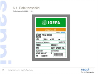 6.1. Palettenschild
              Palettenschild Nr. 110




28   Finishing Departement | Sappi Fine Paper Europe
 