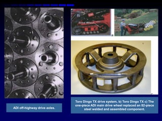 b




                                                                          c




                               Toro Dingo TX drive system, b) Toro Dingo TX c) The
                               one-piece ADI main drive wheel replaced an 82-piece
ADI off-highway drive axles.         steel welded and assembled component.
 